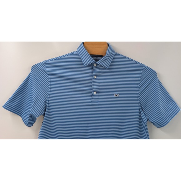 Vineyard Vines Performance Polo Shirt Men's Size Medium Blue Stripe Whale - Picture 5 of 10